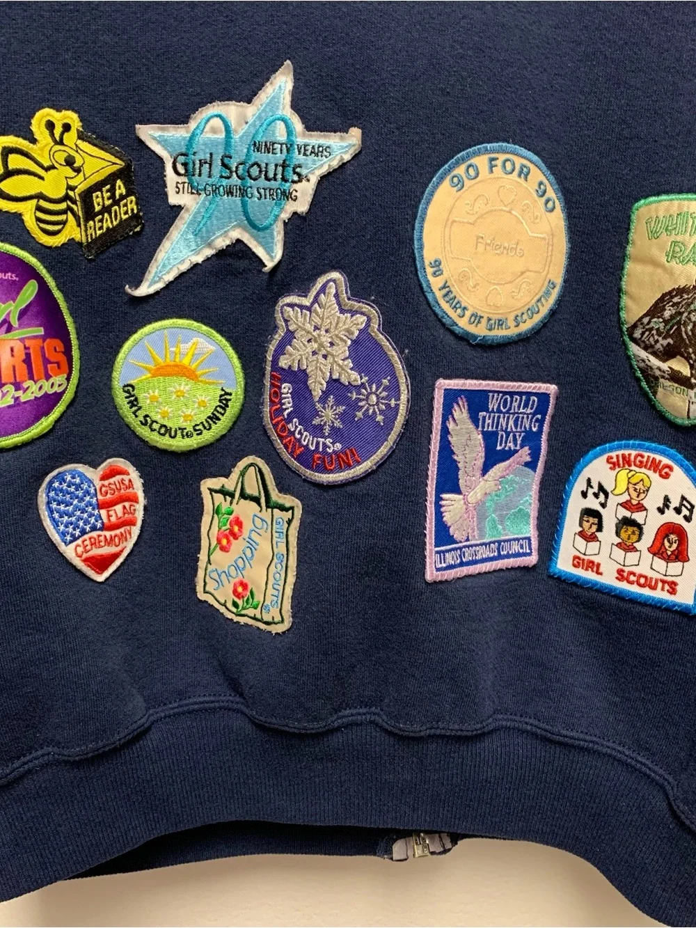 Vintage Y2K Girl Scout Patch Zip Hoodie Sweatshirt Youth XL Russell Athletic 00s